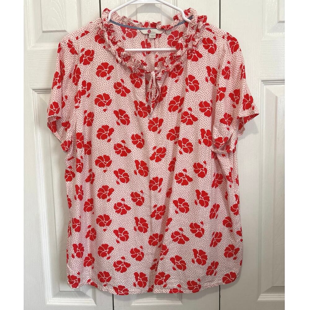 Boden Silk Blend Ruffled Floral Keyhole Lightweight Blouse Size 16 - Picture 2 of 9